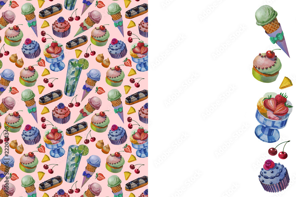 Naklejka premium Beautiful cards. Hand drawn watercolor sweets and cakes