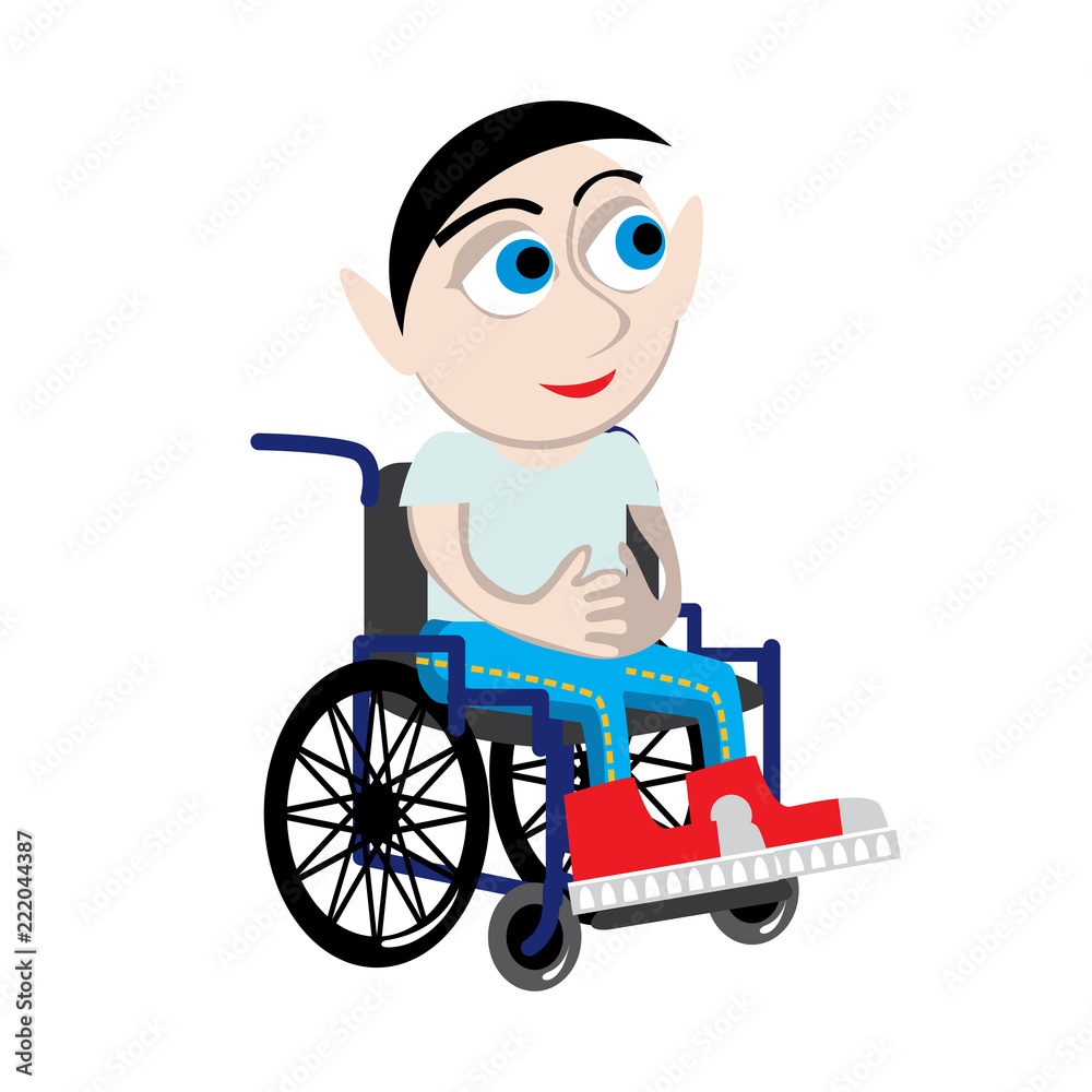 Disabled young man in wheelchair. Flat vector character in isolated background. Disabled young man in wheelchair. Flat vector character in isolated background.