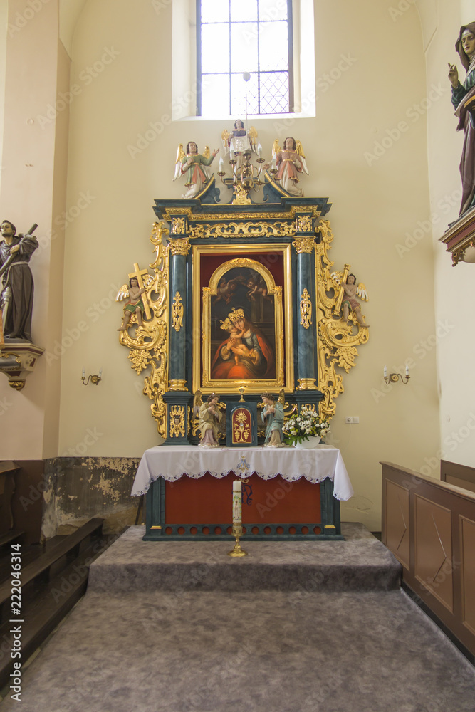 Toszek, Poland, August 28, 2018: Interior of the old parish church inToszek near Opole