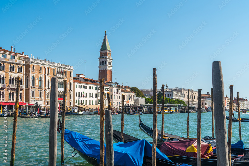Campanile di San Marco and Canal Grande with condolas in Venice, Italy