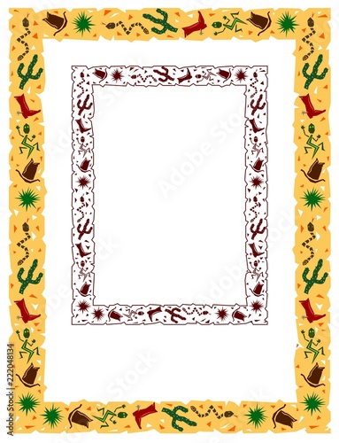 Cowboy border design, with boots, cactus, hat, and bonus outline only version