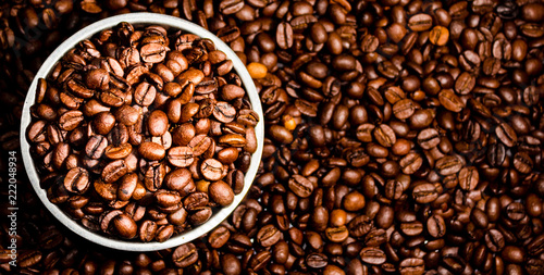 Top view of coffee beans in a bowl