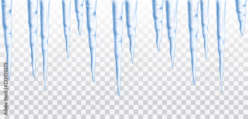 Vector blue frozen icicle seamless border isolated on transparent background