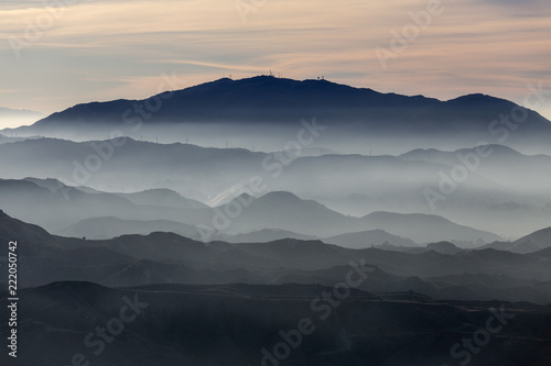 Misty San Gabriel Mountains ridges near Los Angeles in Southern California. 