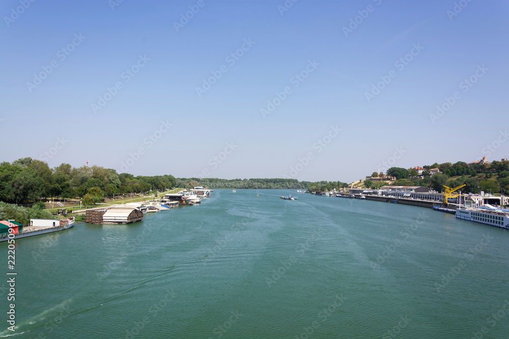 Sava and Danube river confluence on a right sunny day