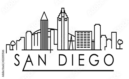 Linear San Diego City Silhouette with Typographic Design