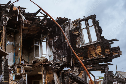 the old wooden burned-down house a view from inside