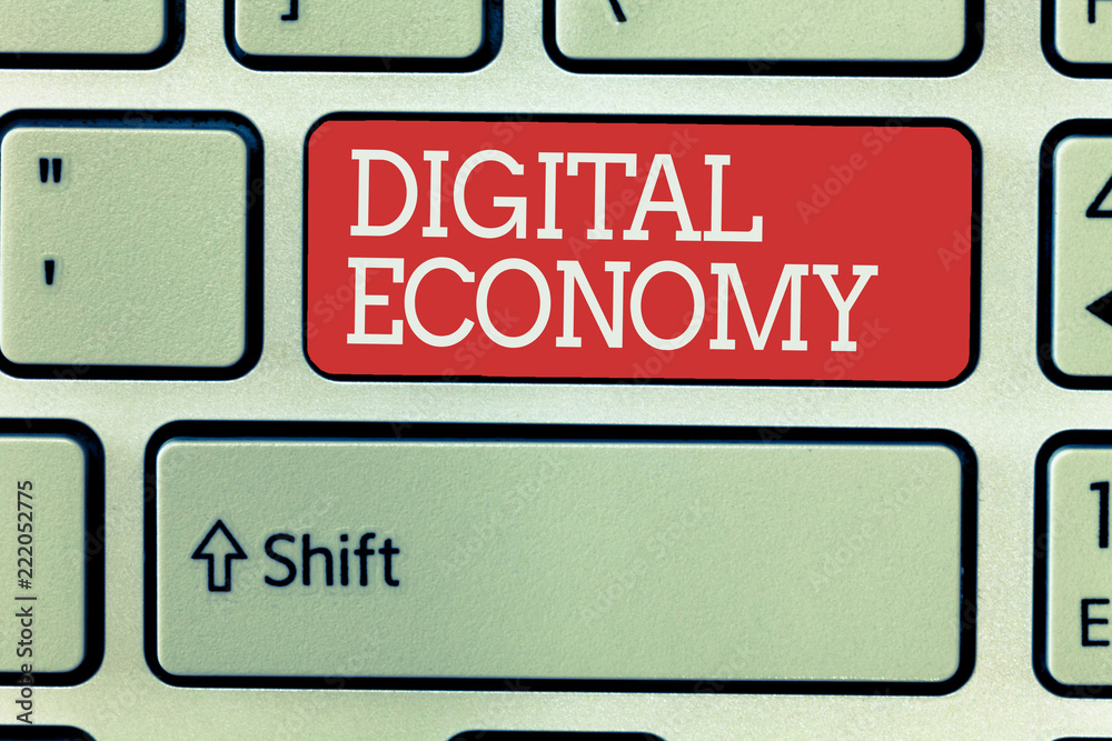 Word writing text Digital Economy. Business concept for refers to one that is based on computing technologies. Word writing text Digital Economy. Business concept for refers to one that is based on computing technologies.