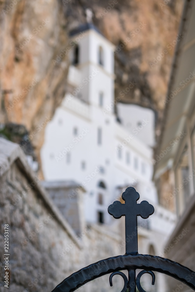Cross in front of the Ostrog Orthodox monastery