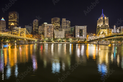 Roberto Clemente Bridge and the Andy Warhol Bridge over Allegheny River Pittsburgh Pennsylvania USA