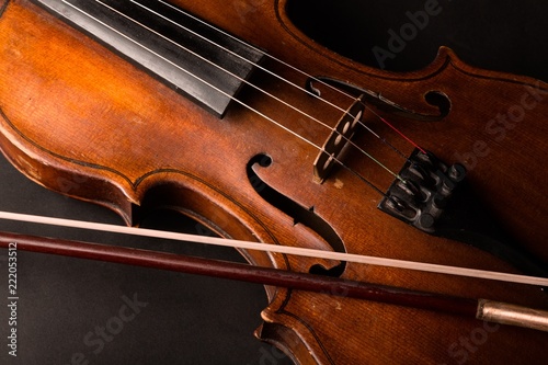 Close-up View of a Violin and Bow, Isolated