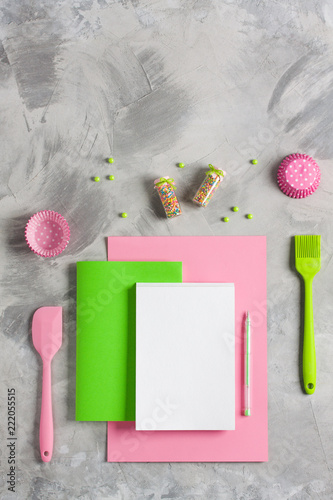 Cooking baking for kids flat lay background for recipe