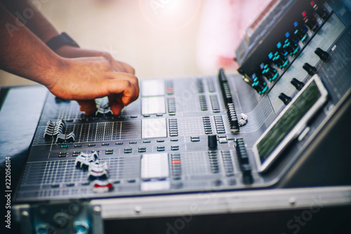 DJ mixer console of the sound engineer.