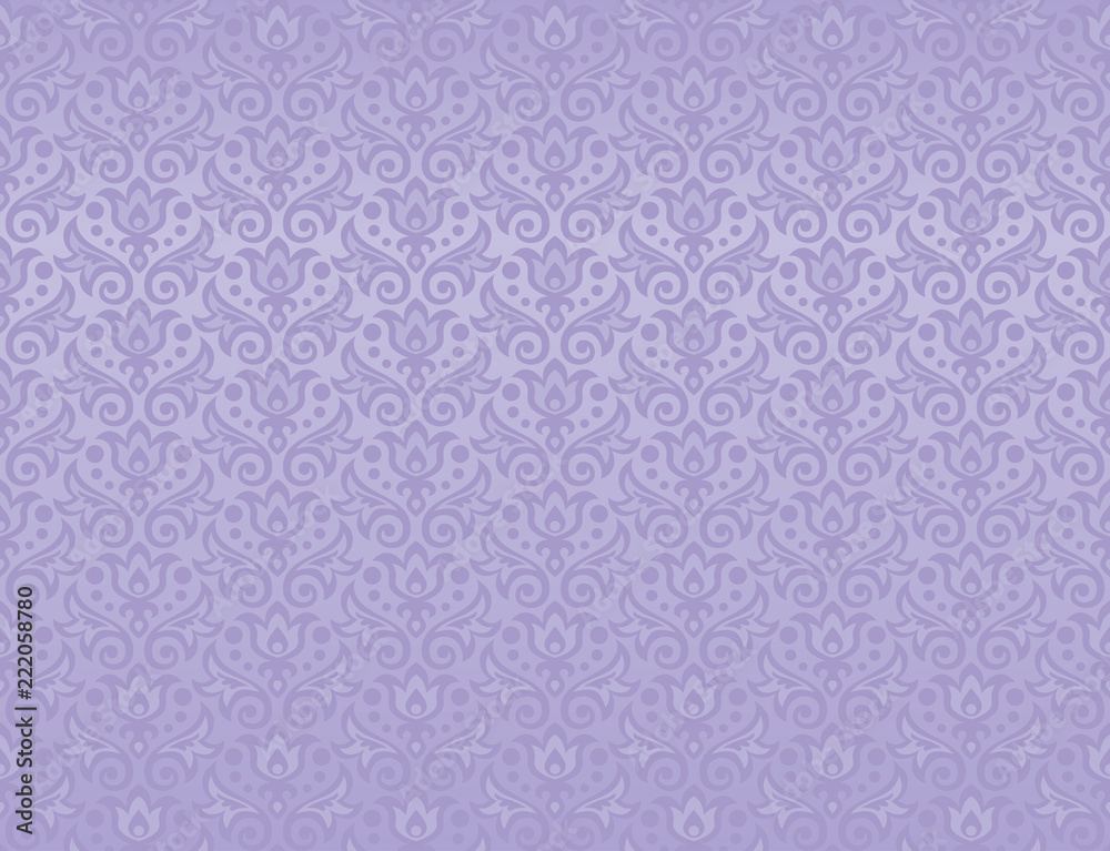 Seamless pattern of flowers and leaves in iced lilac color. Repeat lavender floral ornament for background, fabric, wallpaper, wrapping paper. 