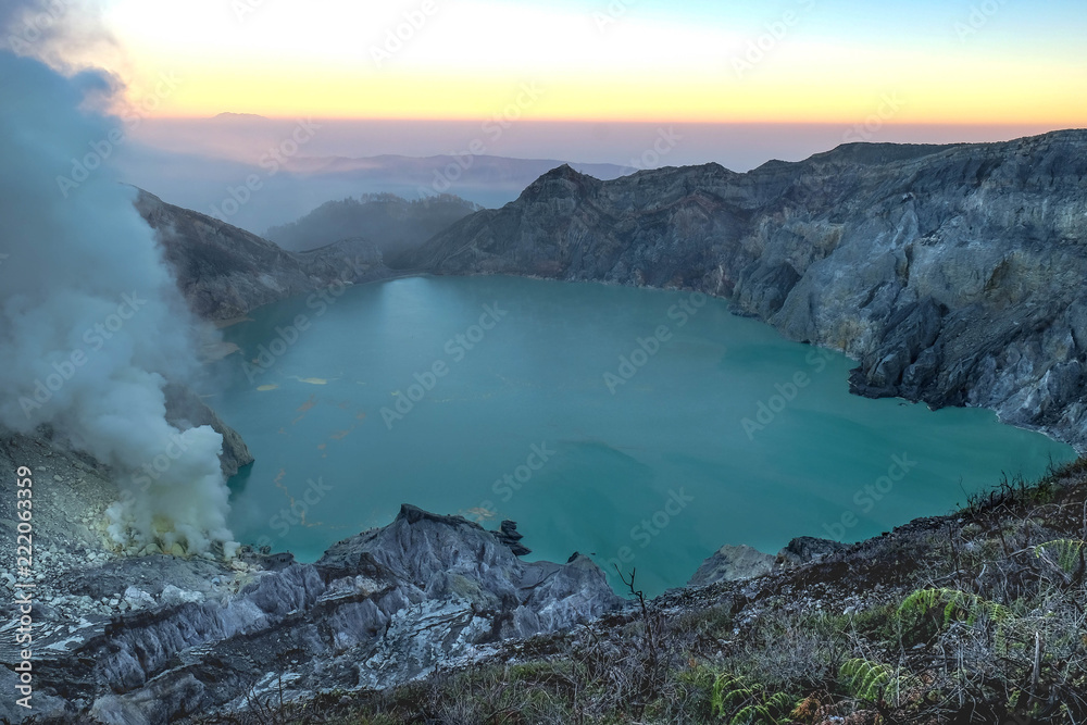 Panorama View from the top of Volcano, Kawah Ijen popular destination in indonesia