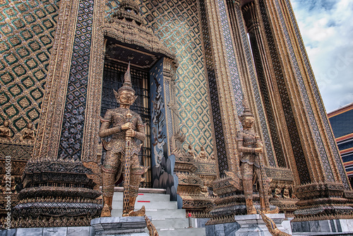 Gold guardians at Emerald Buddha temple in Grand Palace of Bangkok