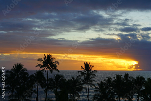 Colorful sunset over the beach in Wailea on the West Shore of the island of Maui in Hawaii