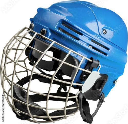 Canvas Print Blue Ice Hockey Helmet with Cage, Isolated on Transparent