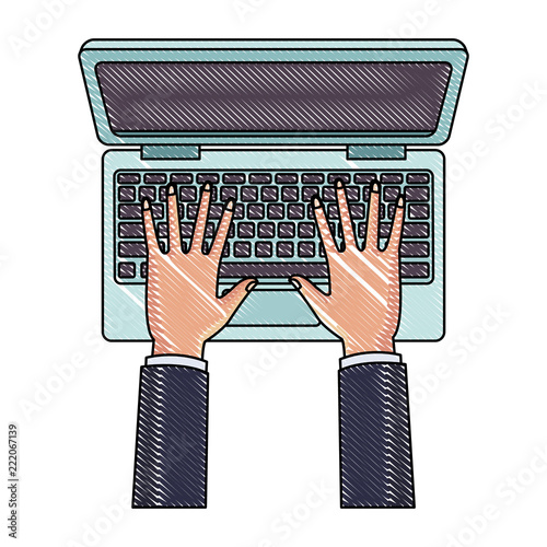 Hands using laptop scribble