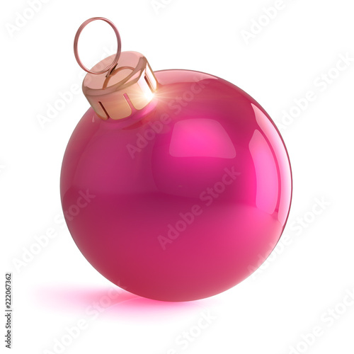 Xmas Christmas ball pink shiny decor, Happy New Year bauble sparkling, wintertime decoration sphere hanging adornment modern traditional symbol. 3d rendering
