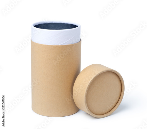 Brown empty paper tube isolated on white background