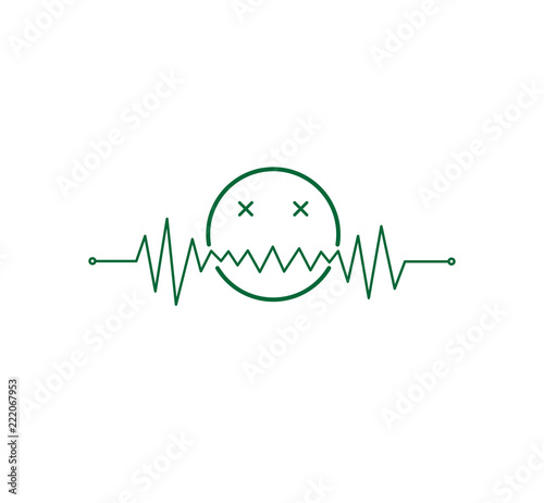 heart beat pulse line graphic with a toxic emoticon vector illustration