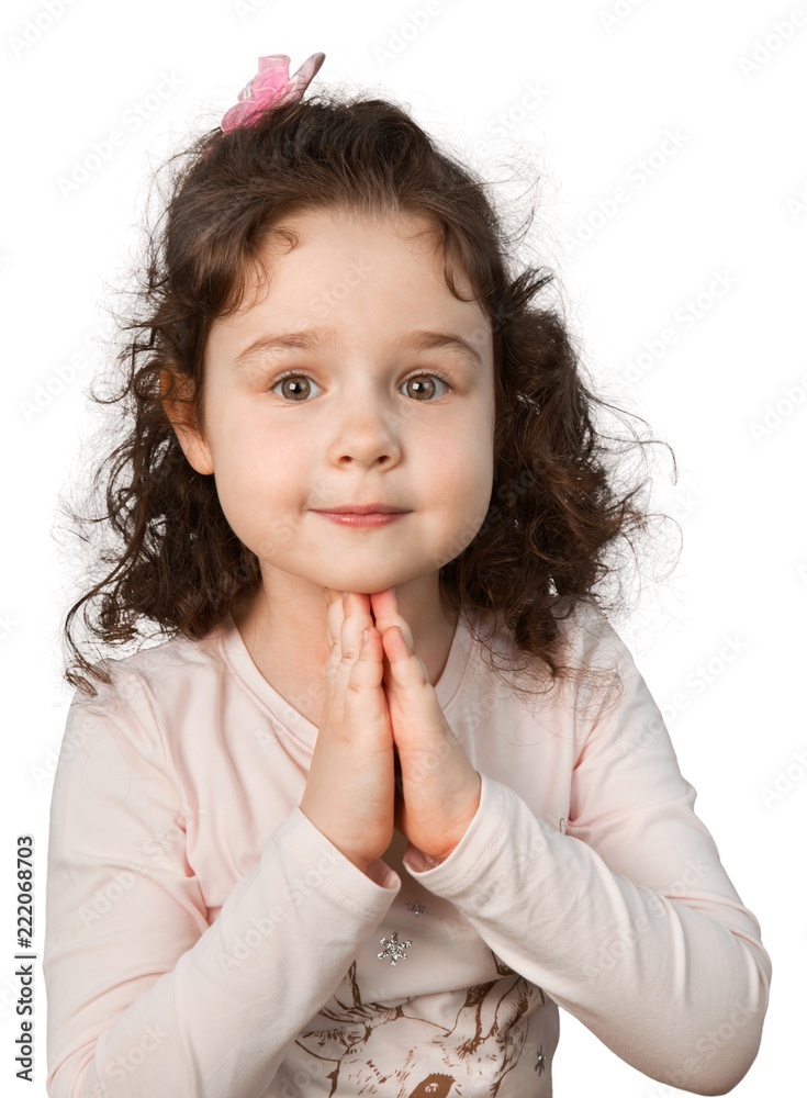 Little Girl Smiling with Hands on Chin, Isolated on Transparent Little Girl Smiling with Hands on Chin, Isolated on Transparent