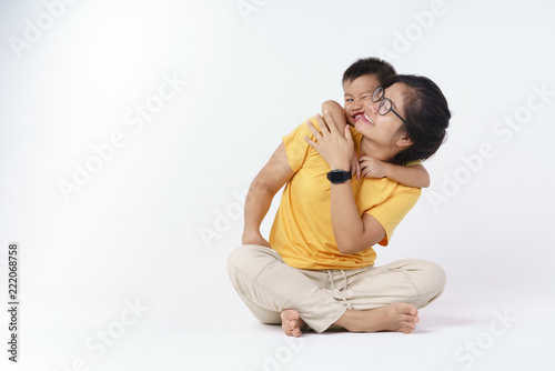 Happy Asian mother and her son