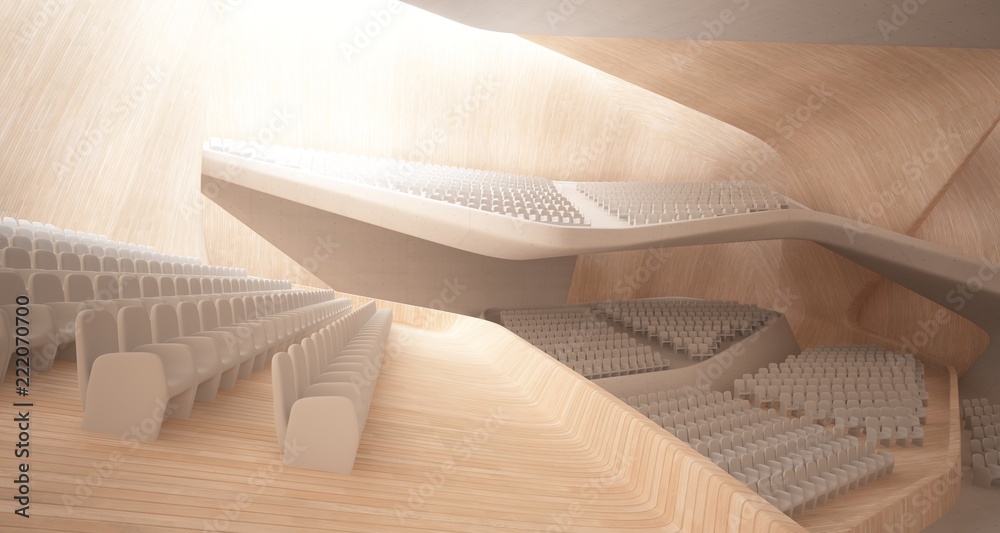 Conceptual abstract design of the interior of the concert hall and grand piano in a modern style. 3D illustration and rendering. Conceptual abstract design of the interior of the concert hall and grand piano in a modern style. 3D illustration and rendering.