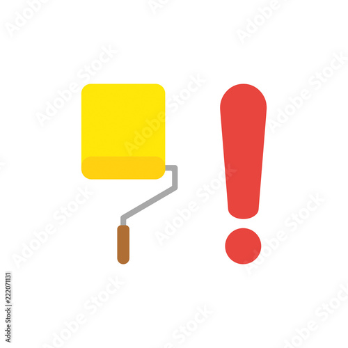 Vector icon concept of yellow paint roller brush with exclamation mark