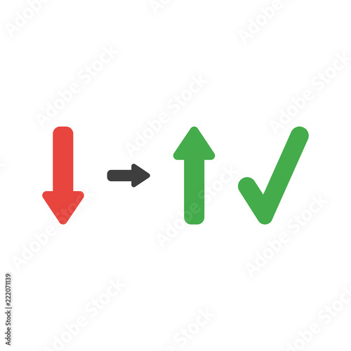 Vector icon concept of arrow moving down and up with check mark