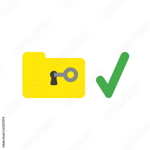 Vector icon concept of key unlock file folder with check mark
