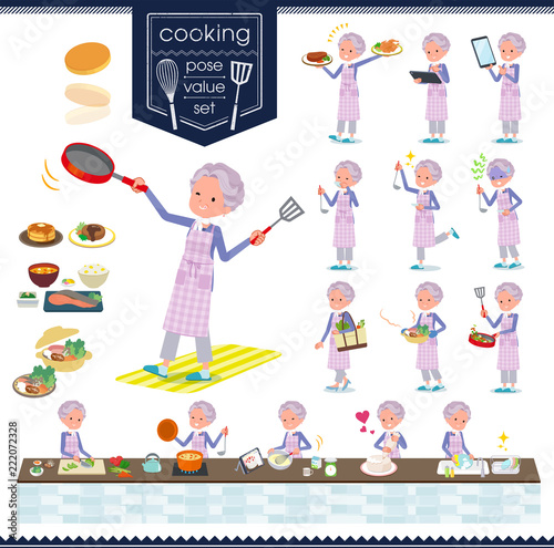 flat type blue one piece old women_cooking
