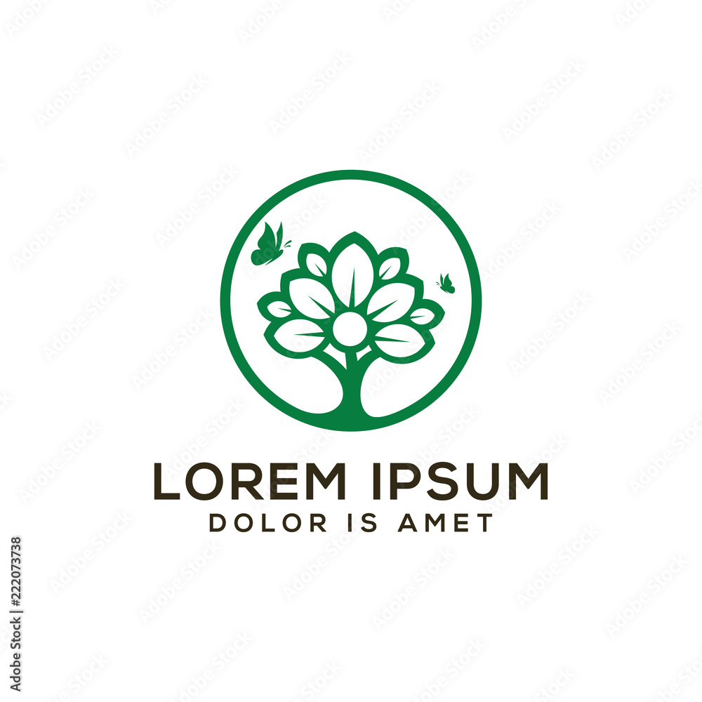 tree logo design, bonsai with butterfly vector illustration tree logo design, bonsai with butterfly vector illustration