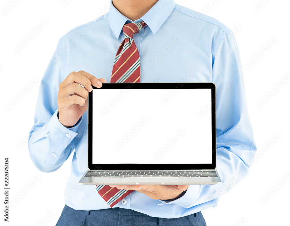 Businessman holding a laptop with clipping path Businessman holding a laptop with clipping path