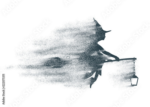 Fotografija Illustration of flying young witch icon composed of particles
