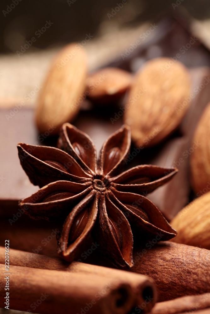 Chestnuts, spices and chocolate - focus on star anise