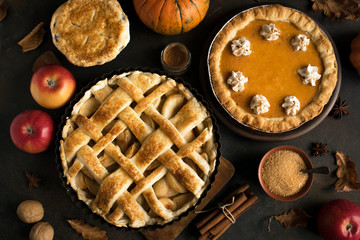 Thanksgiving pumpkin and apple pies