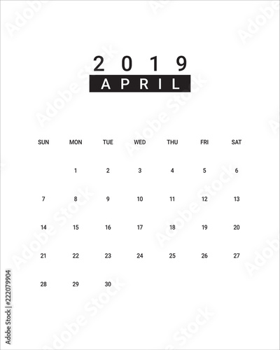 April 2019 desk calendar vector illustration