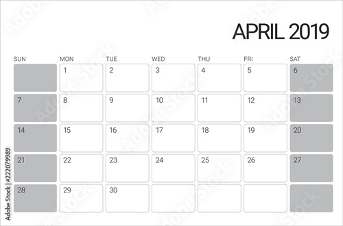 April 2019 desk calendar vector illustration