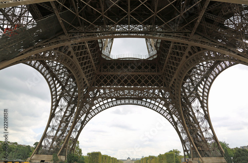 Eiffel tower from below in Paris France