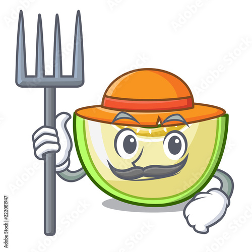 Farmer slice of melon isolated on cartoon