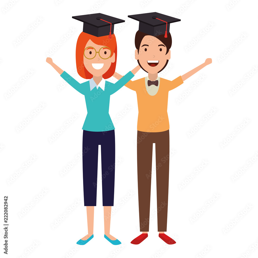couple of students celebrating with hat graduation couple of students celebrating with hat graduation