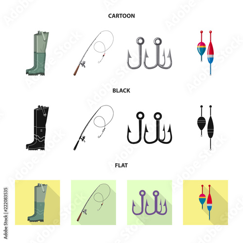 Isolated object of fish and fishing sign. Collection of fish and equipment stock vector illustration.