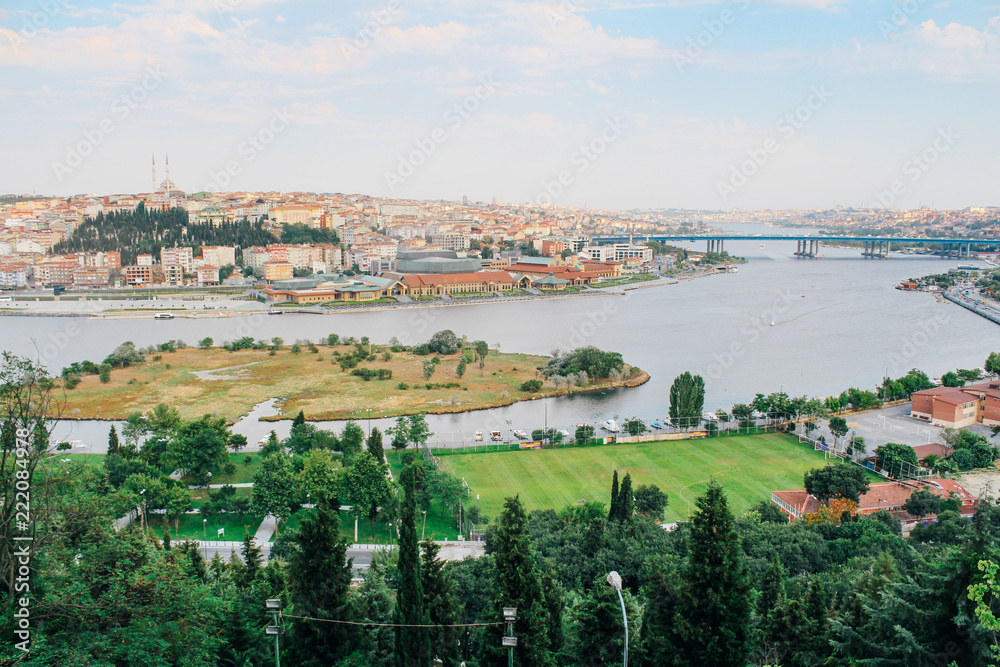 Golden Horn and Istanbul cityscape from Pierre Loti hill in Turkey