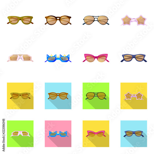 Vector illustration of glasses and sunglasses symbol. Collection of glasses and accessory stock symbol for web.
