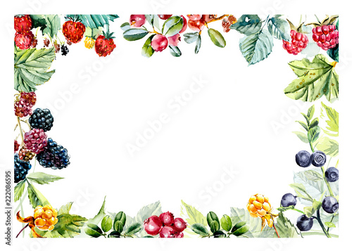 Frame from berries. Watercolor hand drawn illustration