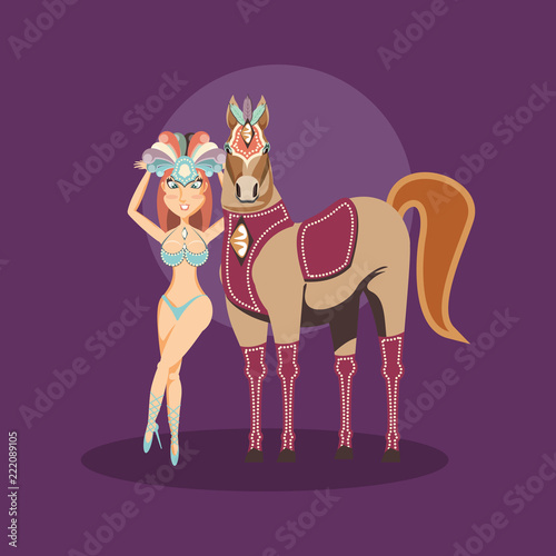 beautiful woman with circus horse carnival show