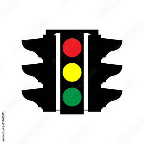 Black traffic lights Traffic control light / signal with red, yellow and green color flat icon,vector on the white background.
