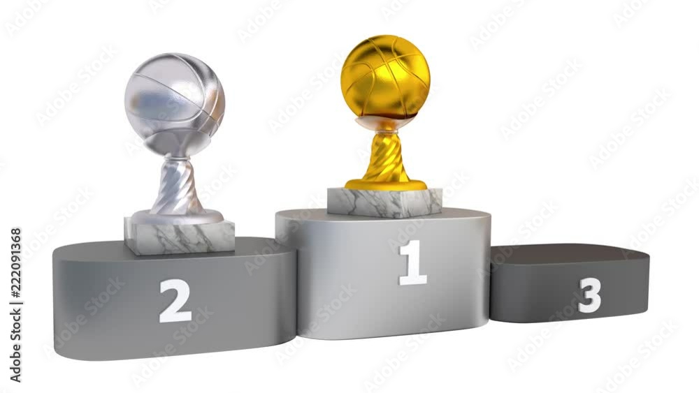 Basketball Gold Silver and Bronze Trophies with Marble Bases Appears on Podium Basketball Gold Silver and Bronze Trophies with Marble Bases Appears on Podium
